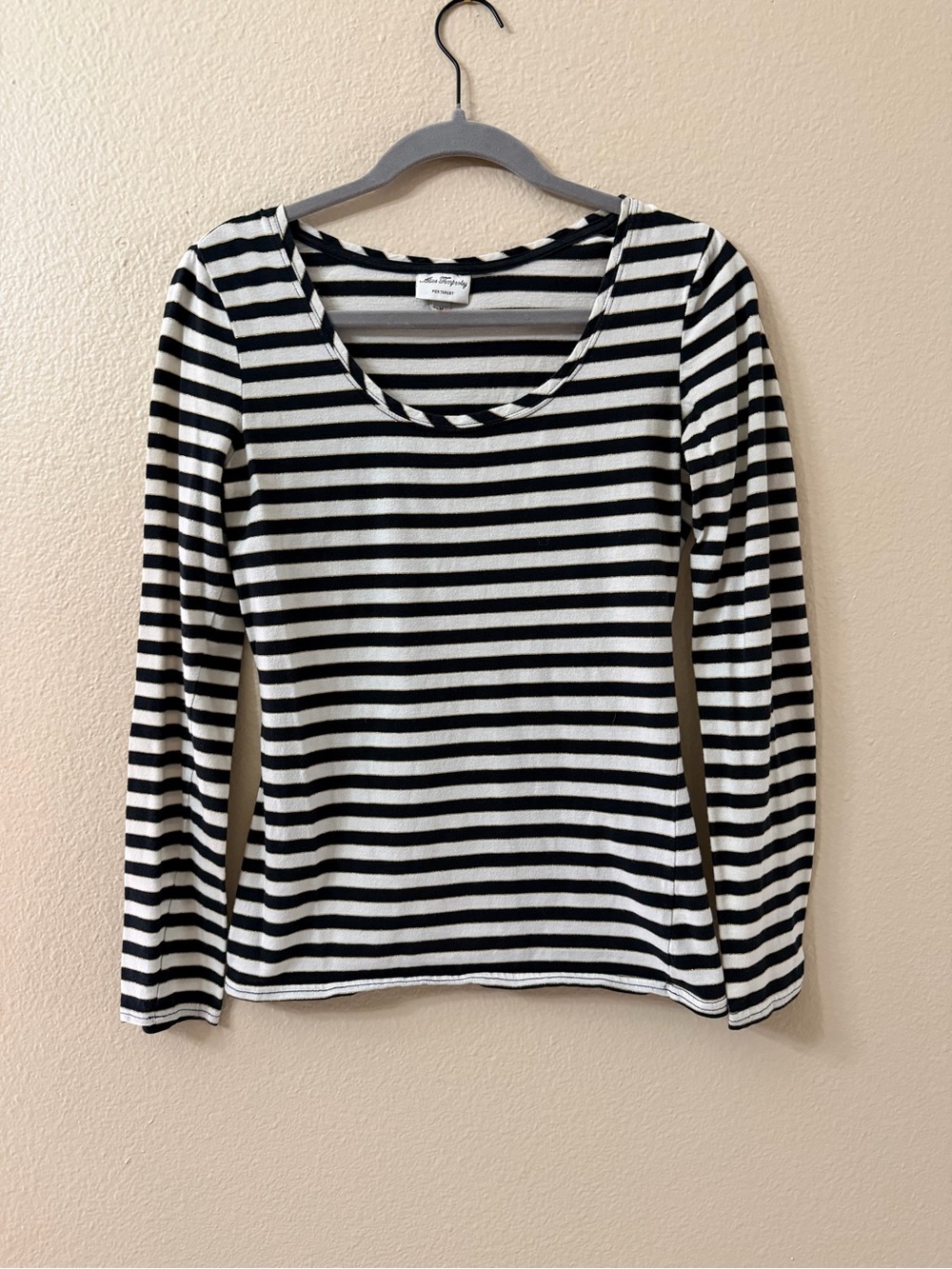 Alice Temperley for Target Striped Long Sleeve Top Black White Scoop Neck M